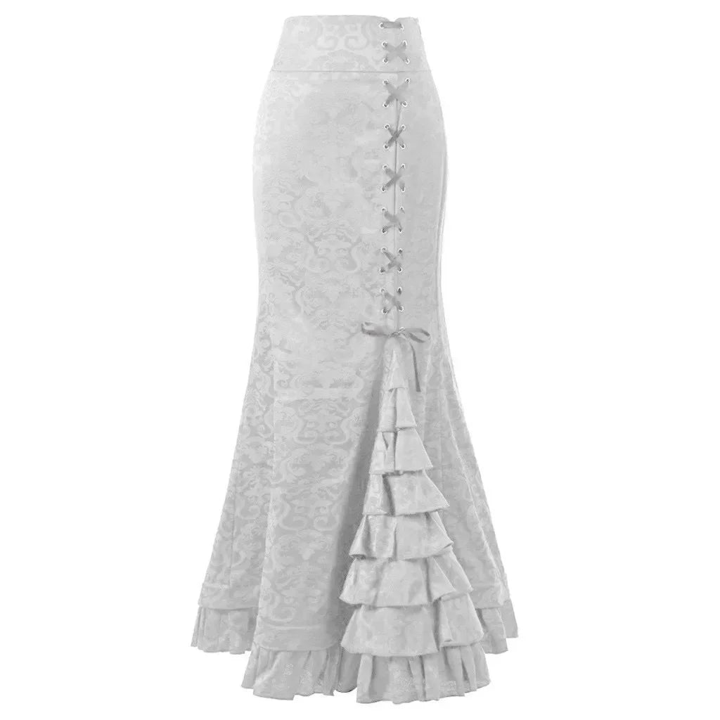 Women's Midi Y2k Skirt Victorian Retro High Waist Elegant Temperament Skirt Steampunk Gothic Style Fishtail Skirt Party Clothes
