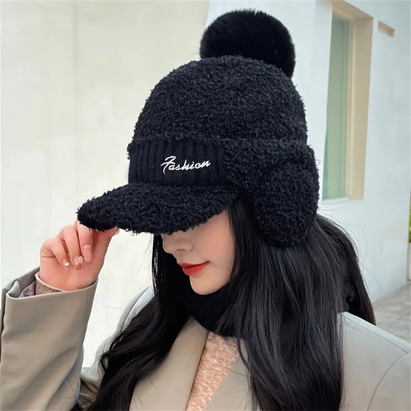 Fashion Women Winter Fur Warm Windproof Hat Lei Feng Cap Fur Ear Flap Cap Buckle Warm And Thick Ear Protection Outdoor Headwear