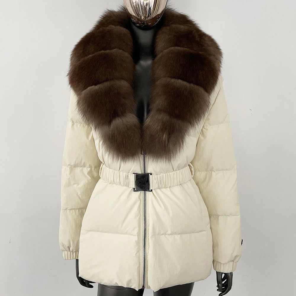2025 Women's Winter Fur Down Jacket Belt Fur Collar Corset Women's Jacket Cotton-padded Jacket y2k New High Quality Coat bra