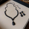 Shiny Crystal Necklace Earrings Women's Fashion Big Water Droplet Rhinestone Necklaces Wedding Evening Dress Jewelry Set
