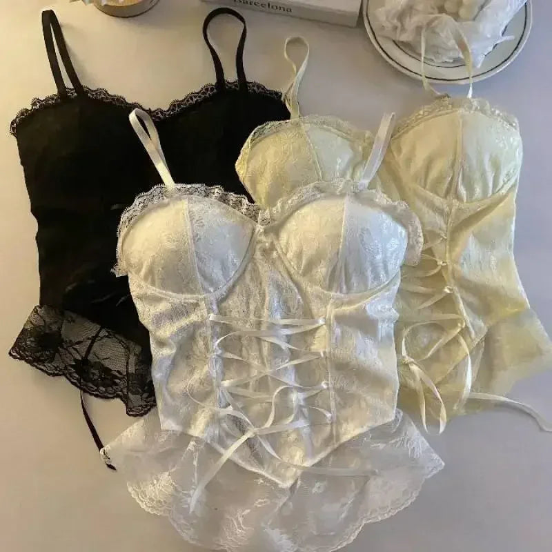 Clothes Blouses Sexy Crop Tops Women Corset Lace Bandage T-shirt Camisole Woman Sling Tank Top Fashion Sleeveless Waistcoat