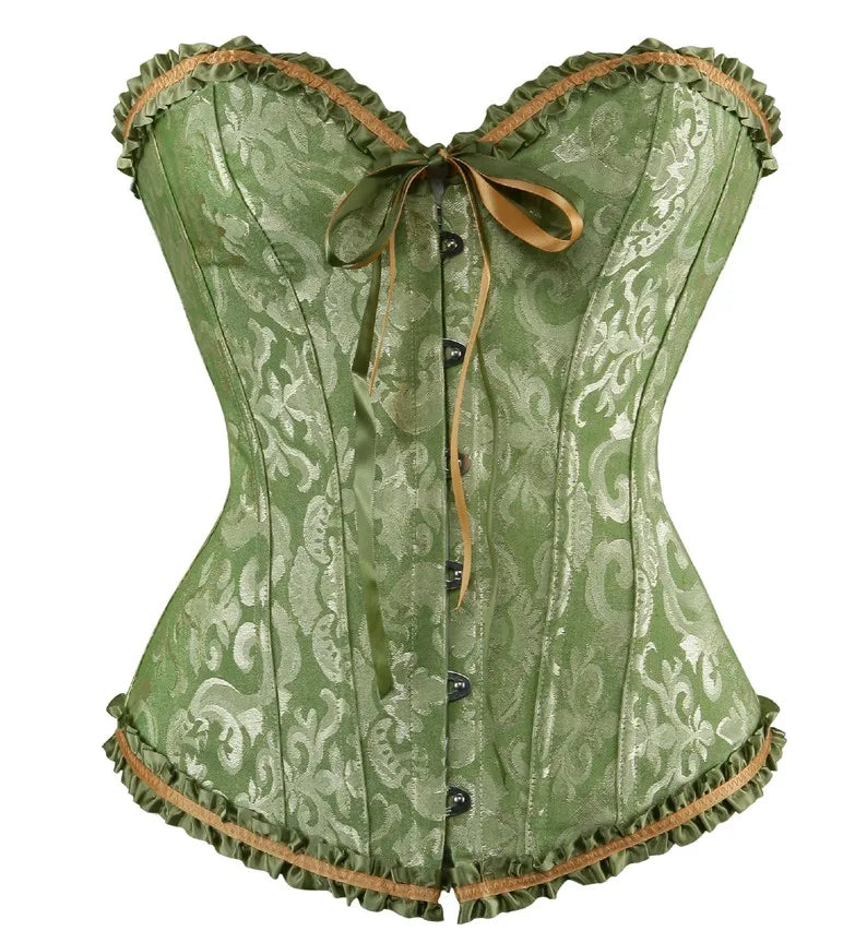 Sapubonva Corset Sexy Women's Plus Size Corsets and Bustiers Overbust Floral Gothic Brocade Corselet Clothing Top White Black