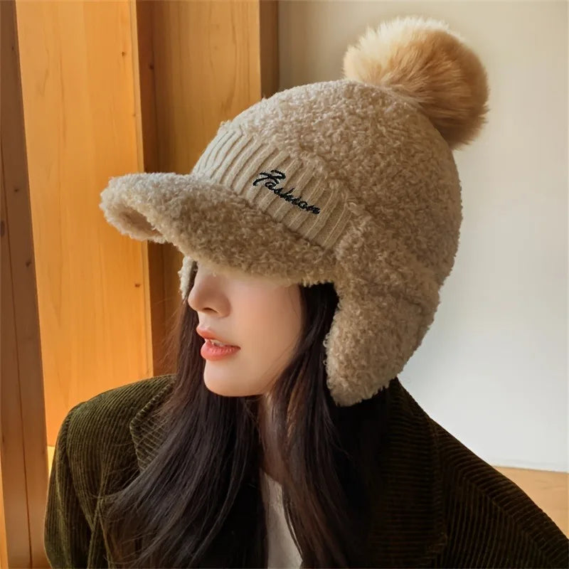 Fashion Women Winter Fur Warm Windproof Hat Lei Feng Cap Fur Ear Flap Cap Buckle Warm And Thick Ear Protection Outdoor Headwear