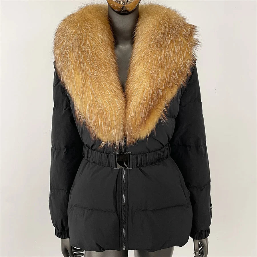 2025 Women's Winter Fur Down Jacket Belt Fur Collar Corset Women's Jacket Cotton-padded Jacket y2k New High Quality Coat bra