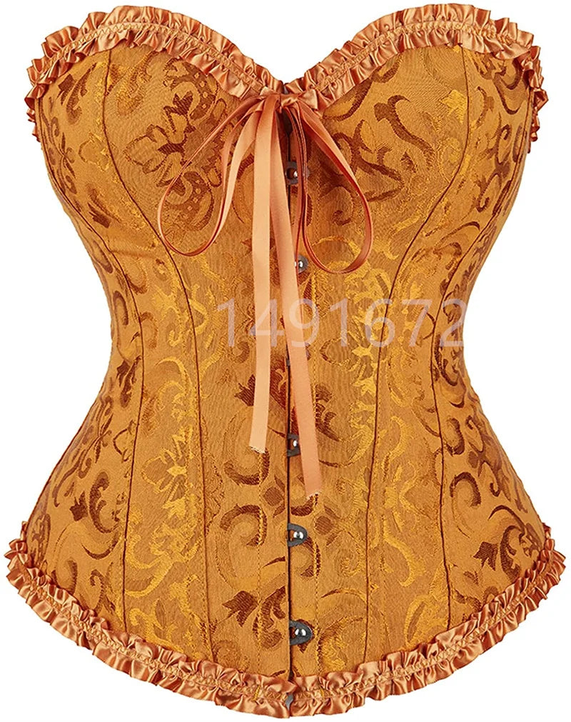 Sapubonva Corset Sexy Women's Plus Size Corsets and Bustiers Overbust Floral Gothic Brocade Corselet Clothing Top White Black
