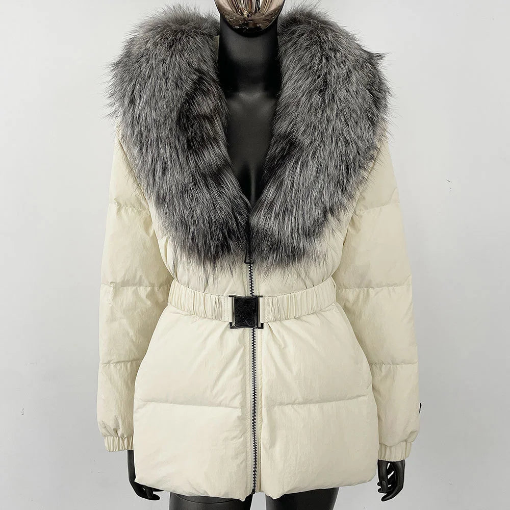 2025 Women's Winter Fur Down Jacket Belt Fur Collar Corset Women's Jacket Cotton-padded Jacket y2k New High Quality Coat bra
