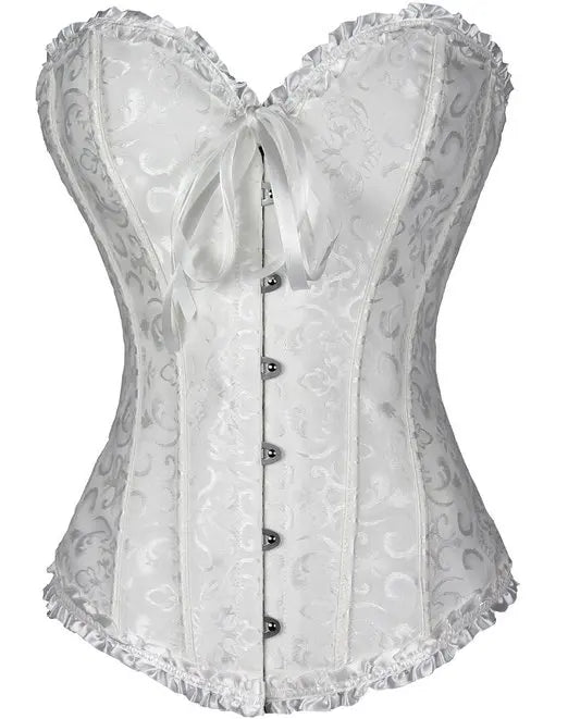 Sapubonva Corset Sexy Women's Plus Size Corsets and Bustiers Overbust Floral Gothic Brocade Corselet Clothing Top White Black