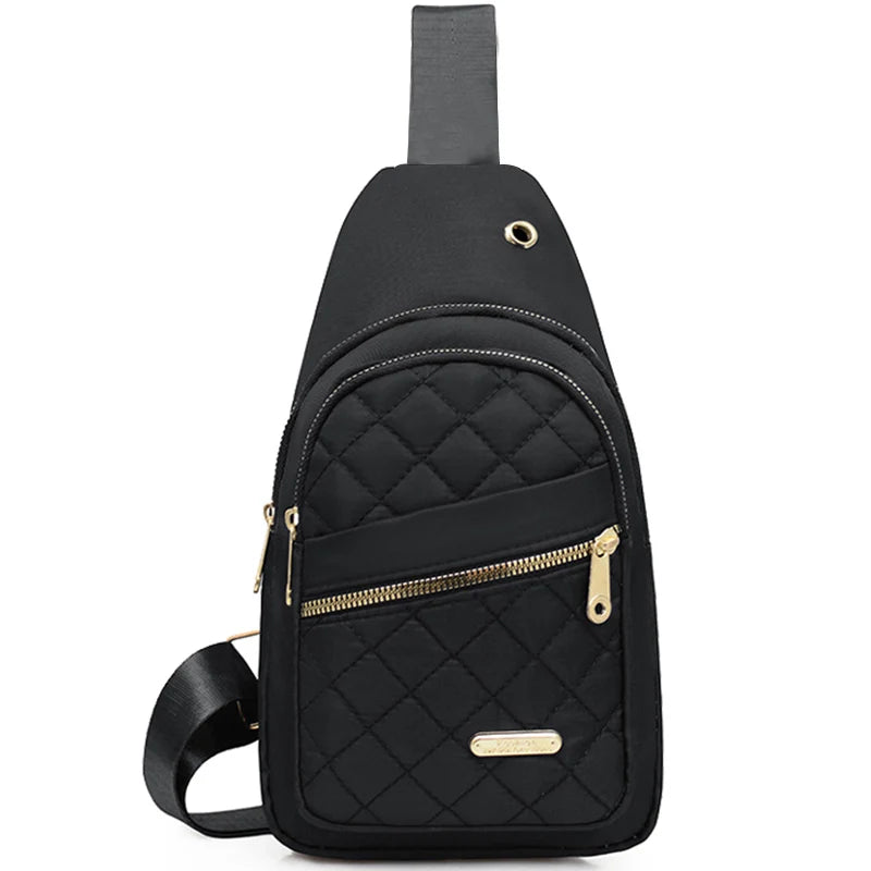 Neutral style backpack for men and women, with multiple color slanted fabric and nylon material. Suitable for travel.
