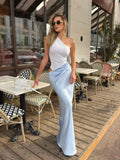 Dulzura 2025 Summer Latest Fashion One Shoulder Backless Slim Cut Out Patchwork Long Dress Women Fashion Sexy Clothes Party Club