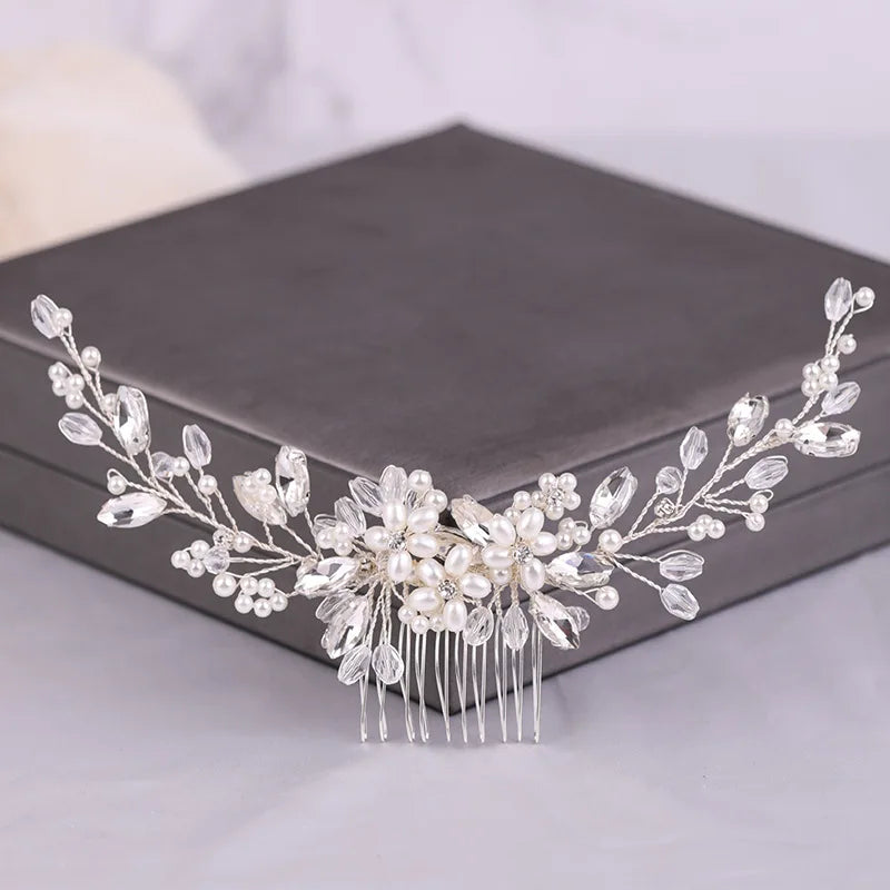 Crystal Rhinestone Flower Pearl Hair Comb Bridal Headband Tiara Hairpin Party Wedding Bridal Hair Accessories Jewelry