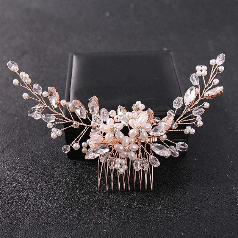 Crystal Rhinestone Flower Pearl Hair Comb Bridal Headband Tiara Hairpin Party Wedding Bridal Hair Accessories Jewelry