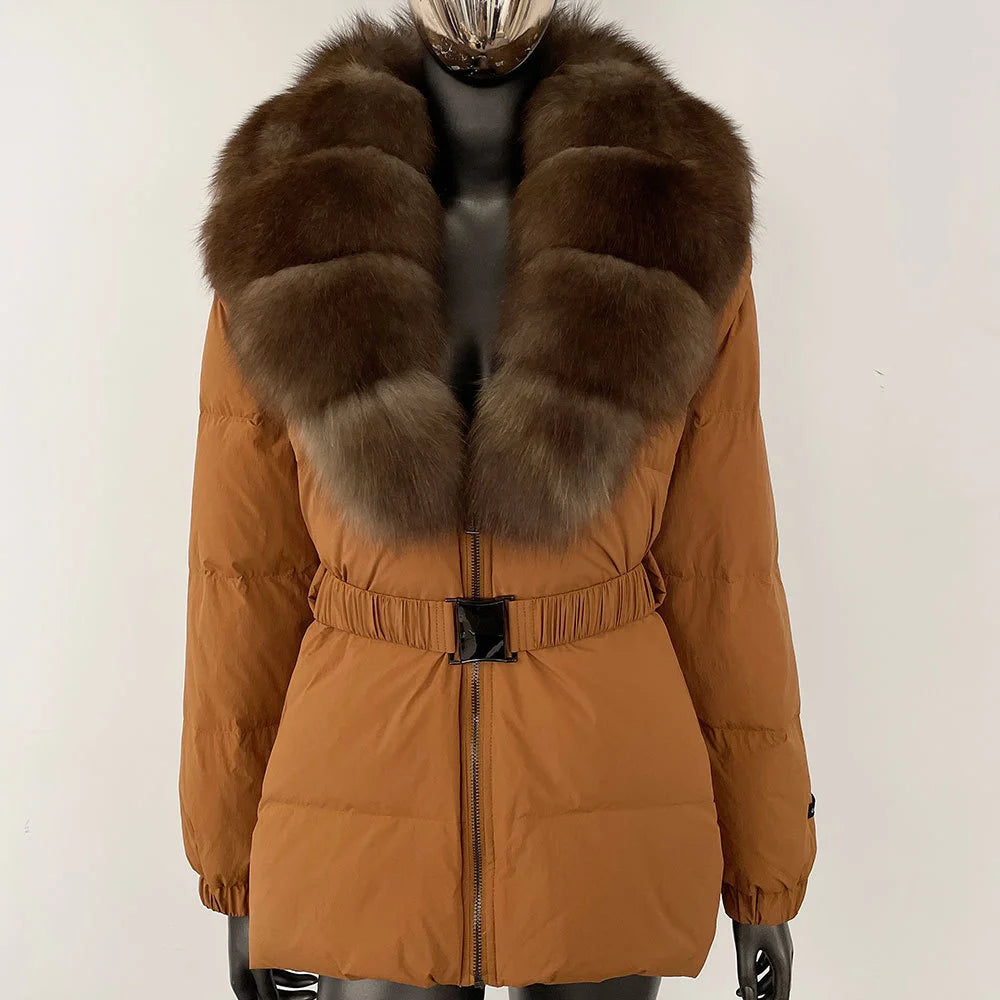 2025 Women's Winter Fur Down Jacket Belt Fur Collar Corset Women's Jacket Cotton-padded Jacket y2k New High Quality Coat bra