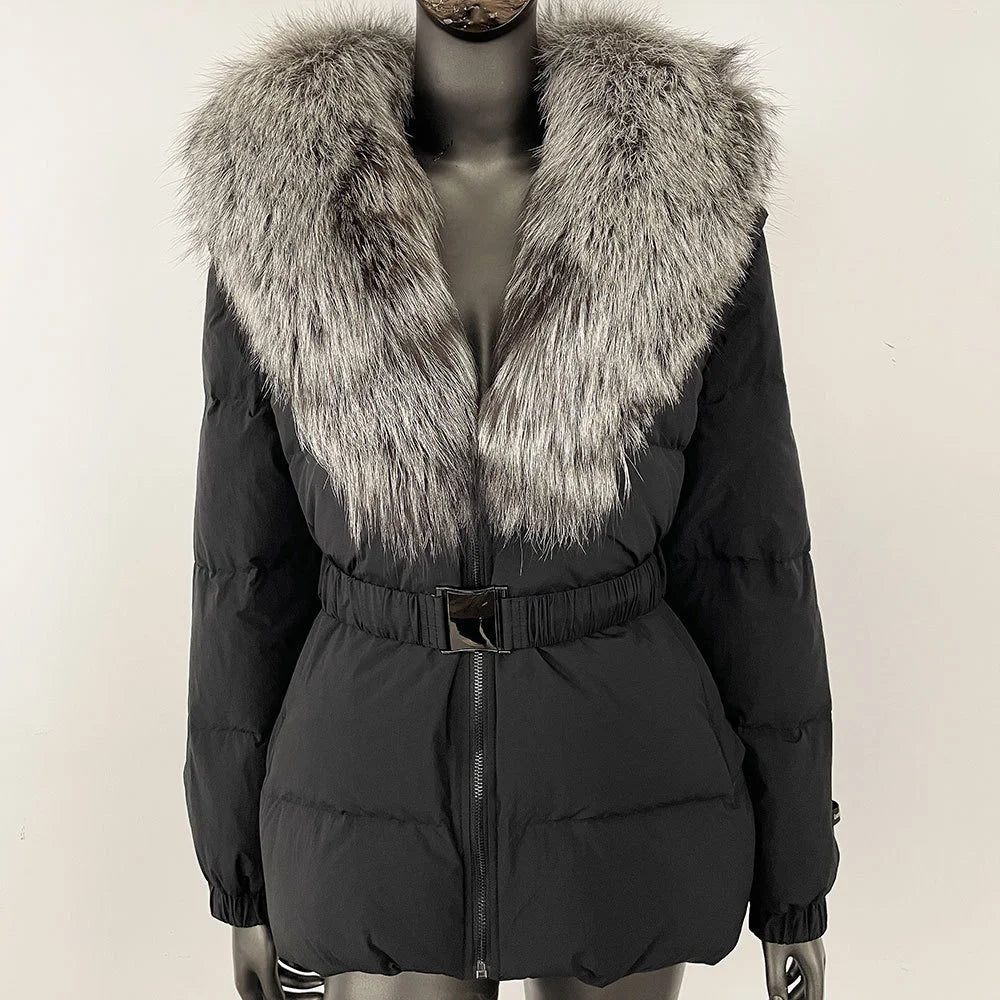 2025 Women's Winter Fur Down Jacket Belt Fur Collar Corset Women's Jacket Cotton-padded Jacket y2k New High Quality Coat bra