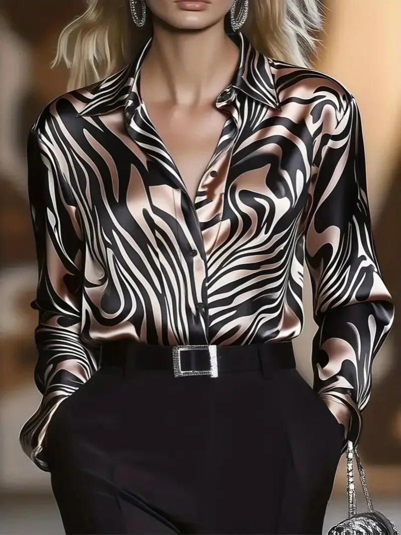 Fashion Print Shirts For Women 2025 Autumn Casual Long Sleeve Loose Blouses And Tops Elegant