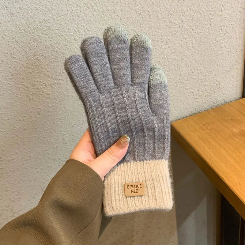 Rimiut Women Warm Thick Plush Knitted Gloves Touch Screen Men Women Fashion Autumn Winter Keep Warm Riding Skiing Outdoor Gloves