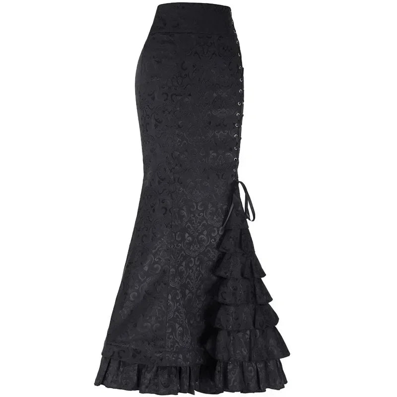 Women's Midi Y2k Skirt Victorian Retro High Waist Elegant Temperament Skirt Steampunk Gothic Style Fishtail Skirt Party Clothes
