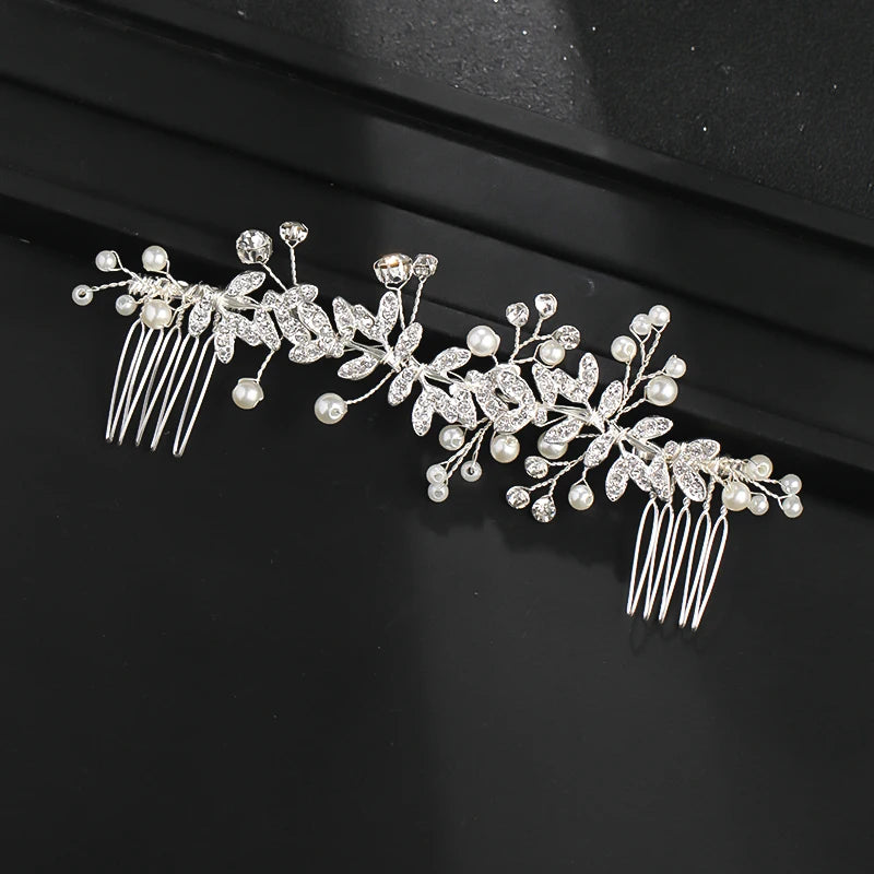 Wedding Pearl Leaf Crystal Hair Comb Hairpin Headband Tiara For Women Bride Queen Party Wedding Bridal Hair Accessories Jewelry