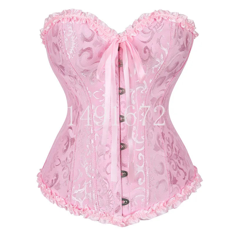 Sapubonva Corset Sexy Women's Plus Size Corsets and Bustiers Overbust Floral Gothic Brocade Corselet Clothing Top White Black
