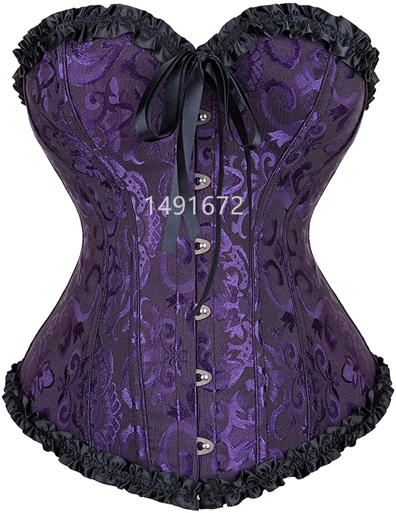 Sapubonva Corset Sexy Women's Plus Size Corsets and Bustiers Overbust Floral Gothic Brocade Corselet Clothing Top White Black