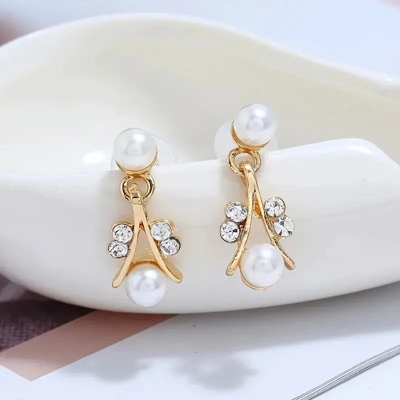 3pcs Sweet Jewelry Set Artificial Pearl Pendant Banquet Party Women's Romantic Pearl Necklace Earrings Bracelet Accessories Set
