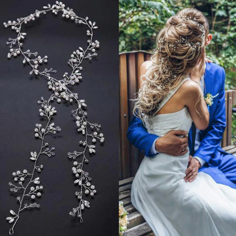 Crystal Pearl Bridal Tiara Hairband Headband For Women Bride Rhinestone Hair Vine Wedding Hair Accessories Jewelry Headband Gift