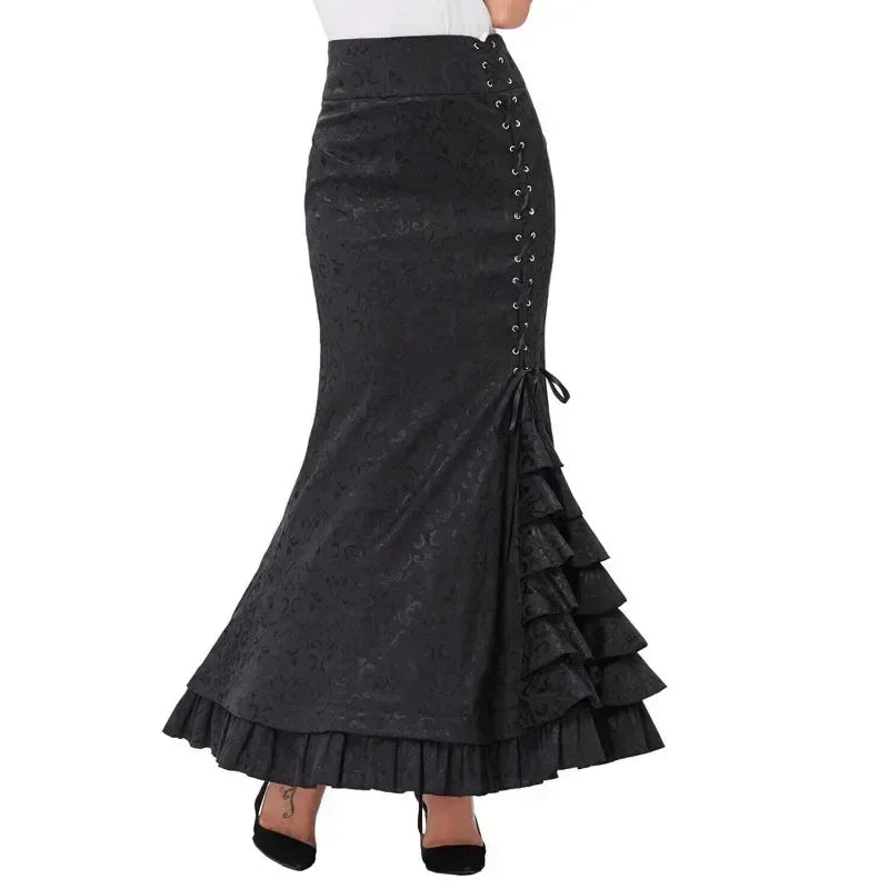 Women's Midi Y2k Skirt Victorian Retro High Waist Elegant Temperament Skirt Steampunk Gothic Style Fishtail Skirt Party Clothes