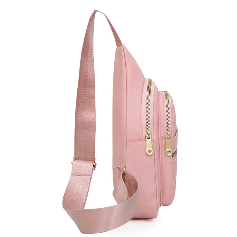 Neutral style backpack for men and women, with multiple color slanted fabric and nylon material. Suitable for travel.