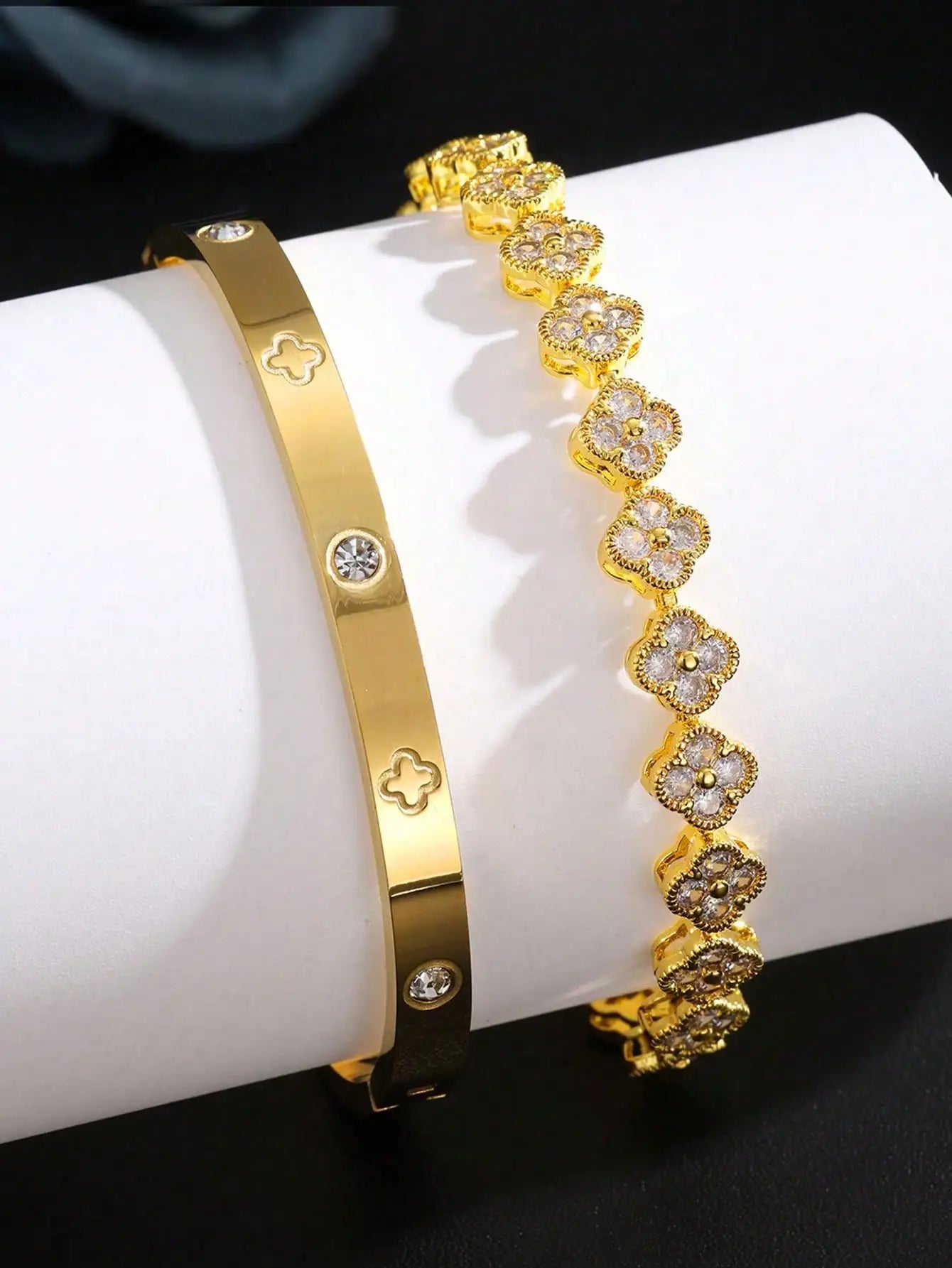 UILZ Delicate Lucky Clover Women Bracelet High Quality Stainless Steel Morandi Colors Shining Zircon Inlaid Charm Jewelry Gift