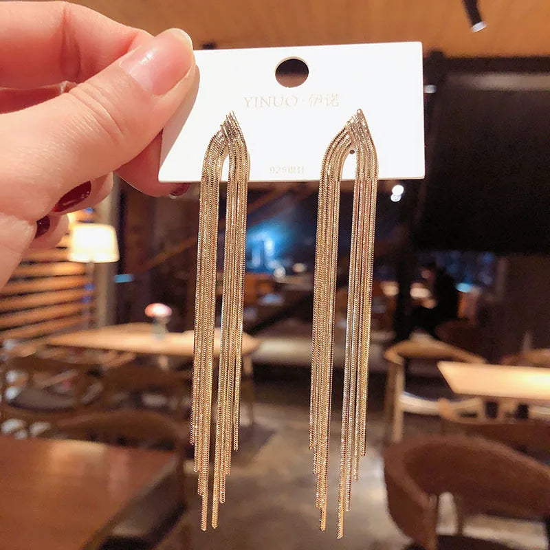 Fashion Shiny Long Tassel Drop Earrings for Women Full Rhinestone Crystal Dangle Earring Girl Wedding Party Personality Jewelry