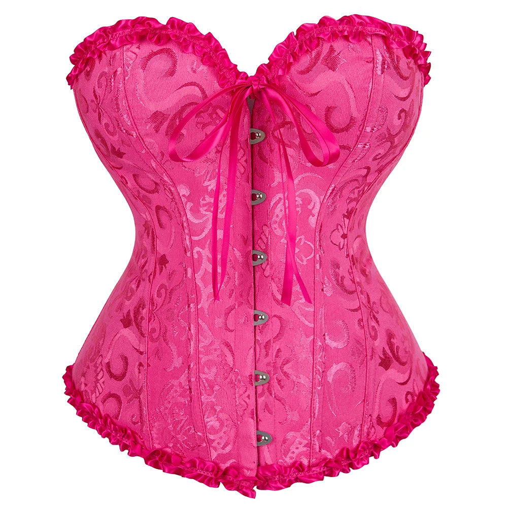 Sapubonva Corset Sexy Women's Plus Size Corsets and Bustiers Overbust Floral Gothic Brocade Corselet Clothing Top White Black