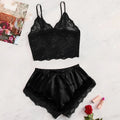 Sexy Lace Pajama Set for Women 2Pcs Summer Sleepwear Lingerie Nightwear Black Lace Cami Top with Pink Shorts Comfortable