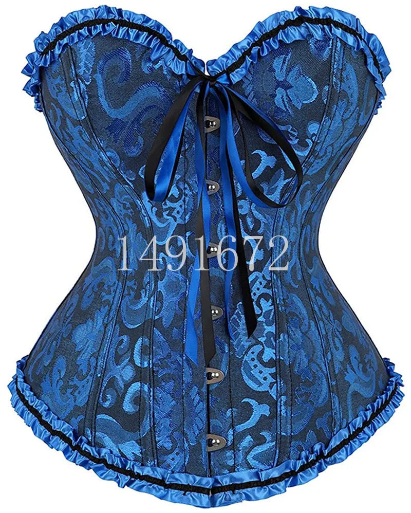 Sapubonva Corset Sexy Women's Plus Size Corsets and Bustiers Overbust Floral Gothic Brocade Corselet Clothing Top White Black