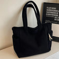 Casual Corduroy Handbag with Zipper Closure Light and Large Capacity Fixed Shoulder Strap Solid Color Daily Commuter Handbag