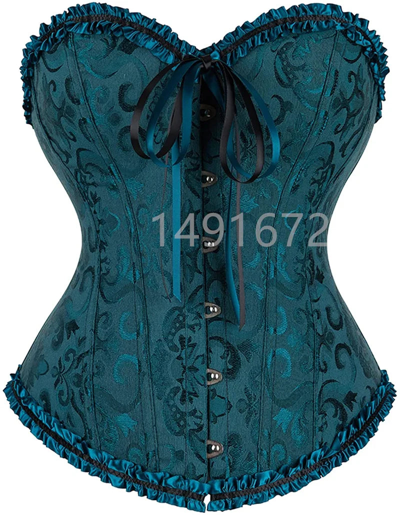Sapubonva Corset Sexy Women's Plus Size Corsets and Bustiers Overbust Floral Gothic Brocade Corselet Clothing Top White Black