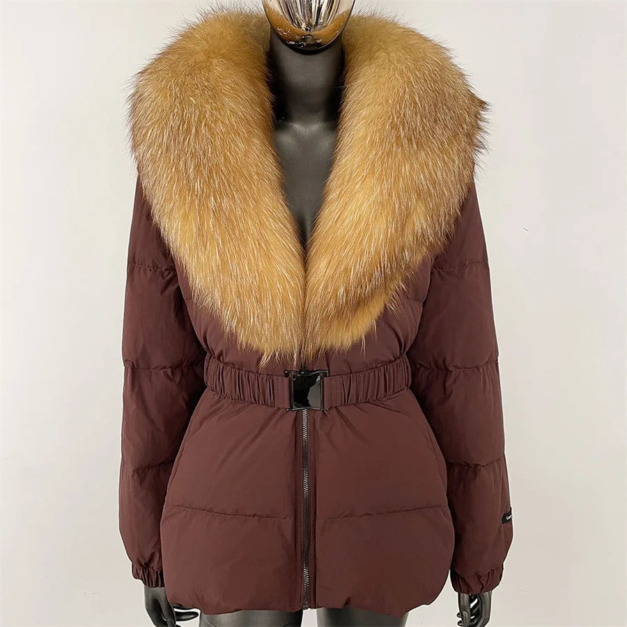 2025 Women's Winter Fur Down Jacket Belt Fur Collar Corset Women's Jacket Cotton-padded Jacket y2k New High Quality Coat bra