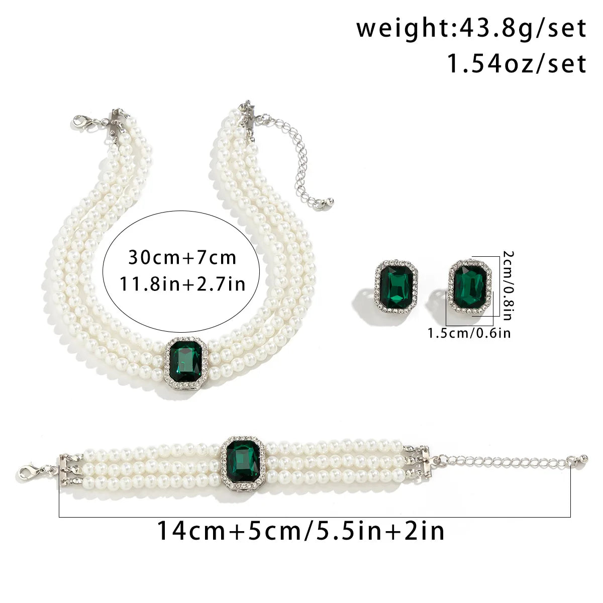 Women's fashion light luxury multi-layer imitation pearl geometric inlaid rhinestone jewelry set, high-end first accessory