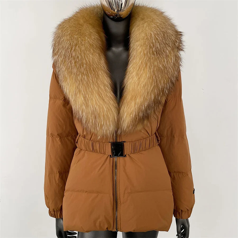 2025 Women's Winter Fur Down Jacket Belt Fur Collar Corset Women's Jacket Cotton-padded Jacket y2k New High Quality Coat bra