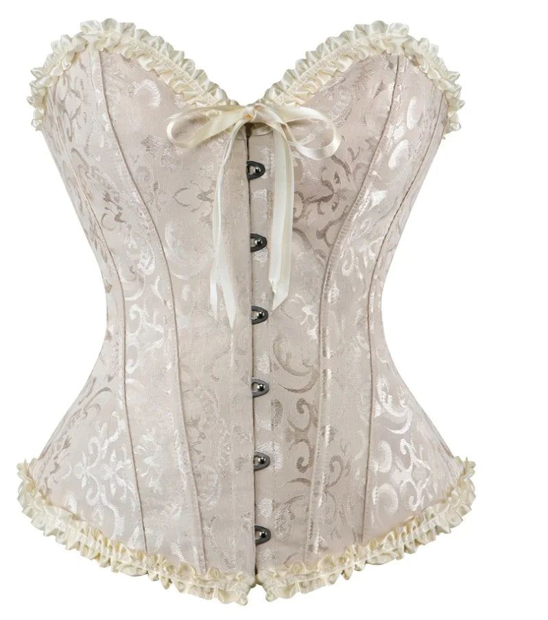 Sapubonva Corset Sexy Women's Plus Size Corsets and Bustiers Overbust Floral Gothic Brocade Corselet Clothing Top White Black