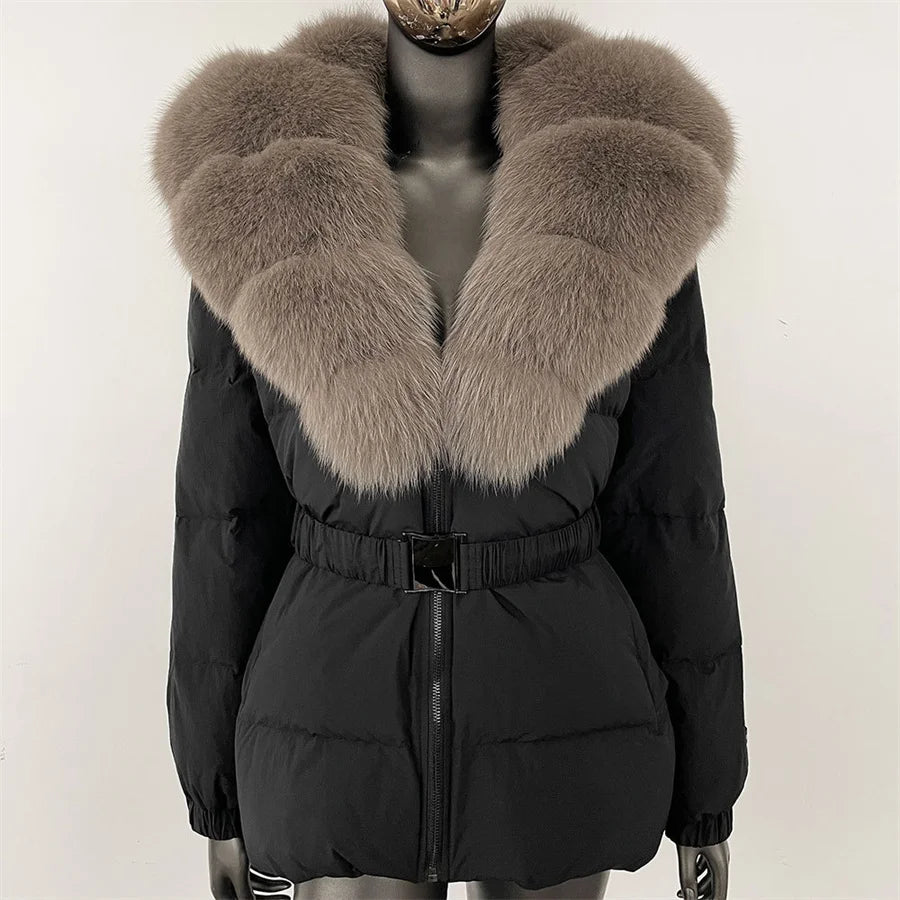 2025 Women's Winter Fur Down Jacket Belt Fur Collar Corset Women's Jacket Cotton-padded Jacket y2k New High Quality Coat bra