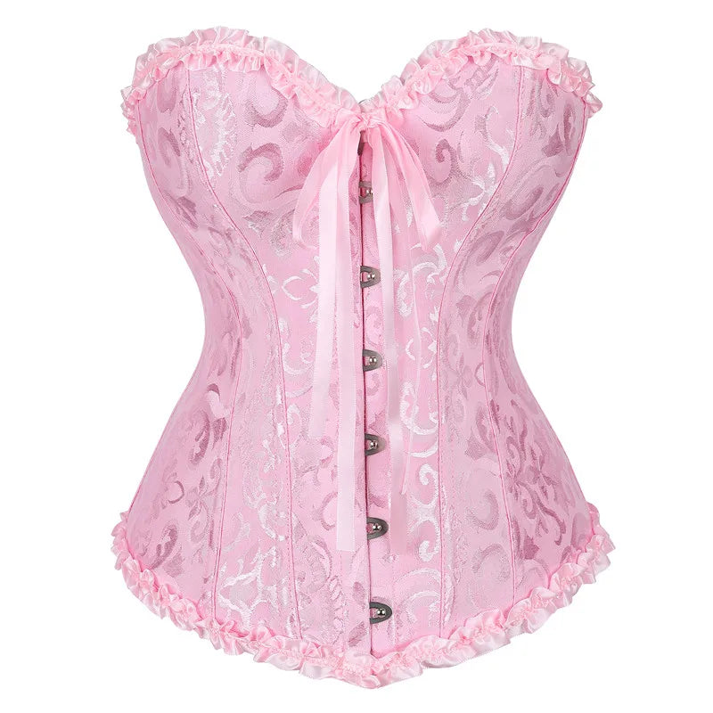 Sapubonva Corset Sexy Women's Plus Size Corsets and Bustiers Overbust Floral Gothic Brocade Corselet Clothing Top White Black