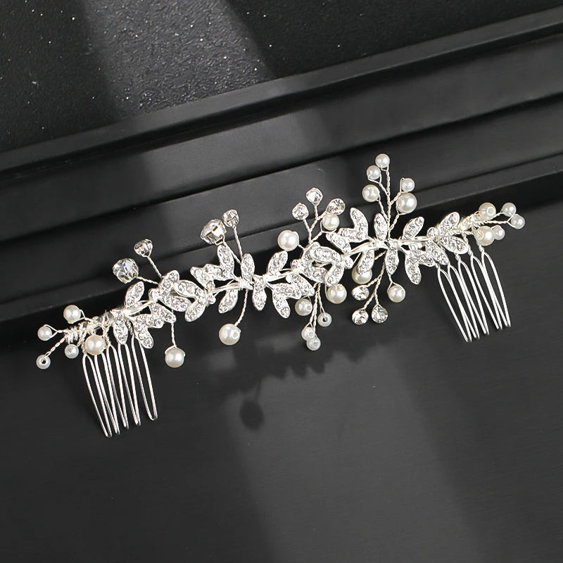 Wedding Pearl Leaf Crystal Hair Comb Hairpin Headband Tiara For Women Bride Queen Party Wedding Bridal Hair Accessories Jewelry