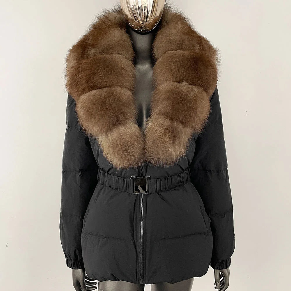 2025 Women's Winter Fur Down Jacket Belt Fur Collar Corset Women's Jacket Cotton-padded Jacket y2k New High Quality Coat bra