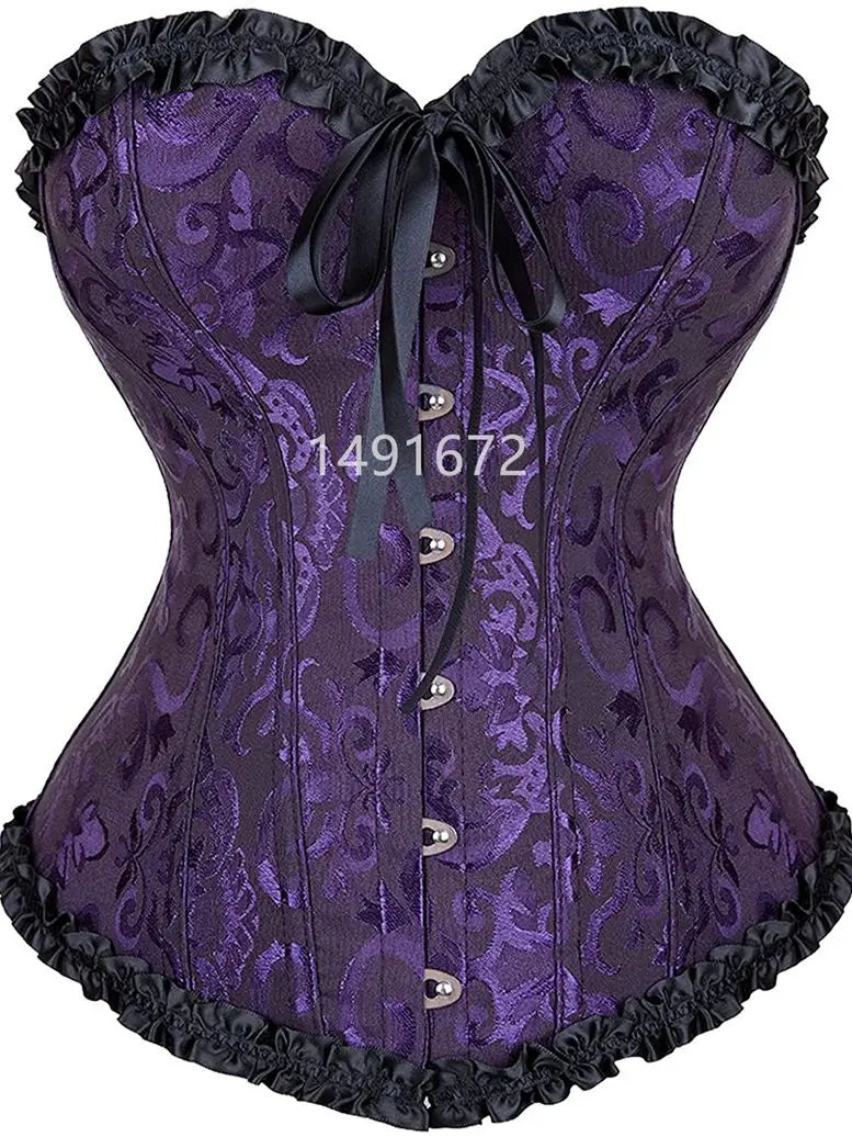 Sapubonva Corset Sexy Women's Plus Size Corsets and Bustiers Overbust Floral Gothic Brocade Corselet Clothing Top White Black