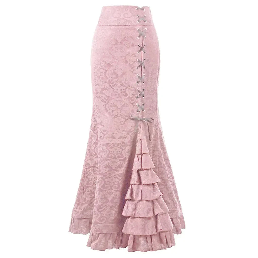 Women's Midi Y2k Skirt Victorian Retro High Waist Elegant Temperament Skirt Steampunk Gothic Style Fishtail Skirt Party Clothes