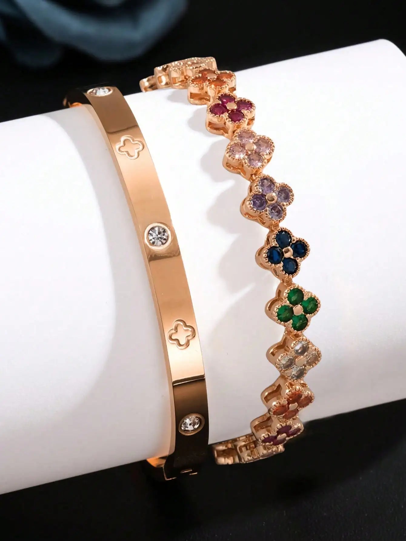 UILZ Delicate Lucky Clover Women Bracelet High Quality Stainless Steel Morandi Colors Shining Zircon Inlaid Charm Jewelry Gift