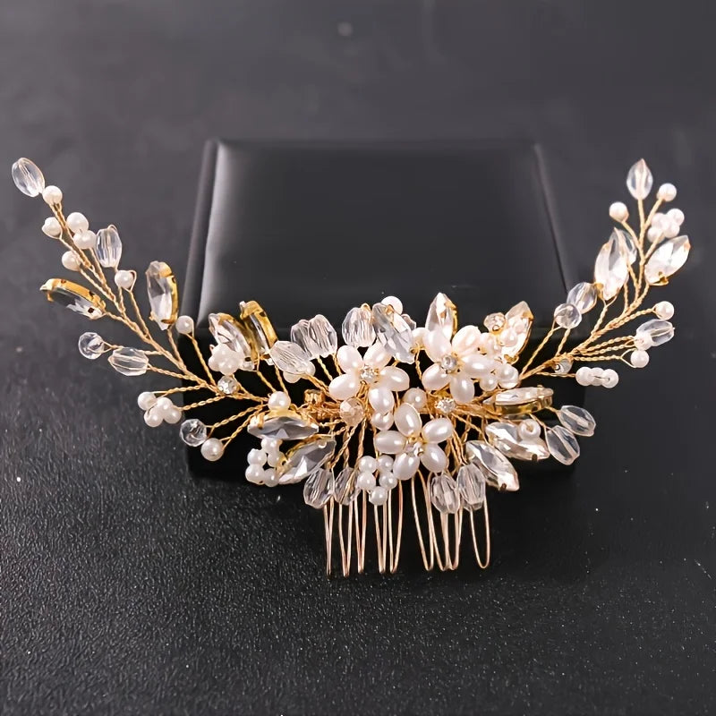 Crystal Rhinestone Flower Pearl Hair Comb Bridal Headband Tiara Hairpin Party Wedding Bridal Hair Accessories Jewelry
