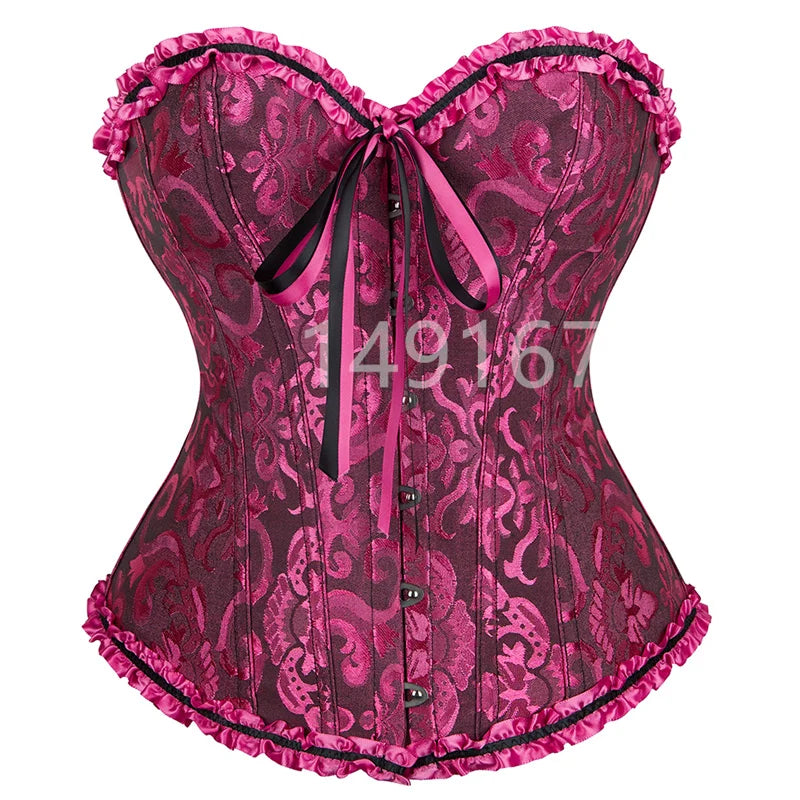 Sapubonva Corset Sexy Women's Plus Size Corsets and Bustiers Overbust Floral Gothic Brocade Corselet Clothing Top White Black