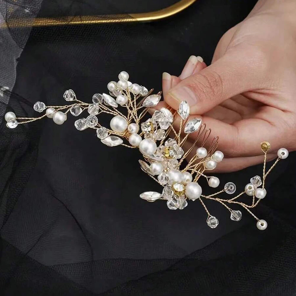 1 Pc Pearl Exquisite Hair Comb Hair Accessory Rhinestone Women Bride's Jewelry Versatile Elegant Luxurious Girls Headwear Gift