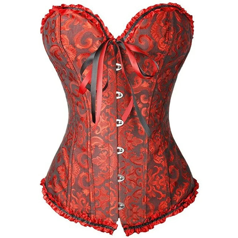 Sapubonva Corset Sexy Women's Plus Size Corsets and Bustiers Overbust Floral Gothic Brocade Corselet Clothing Top White Black