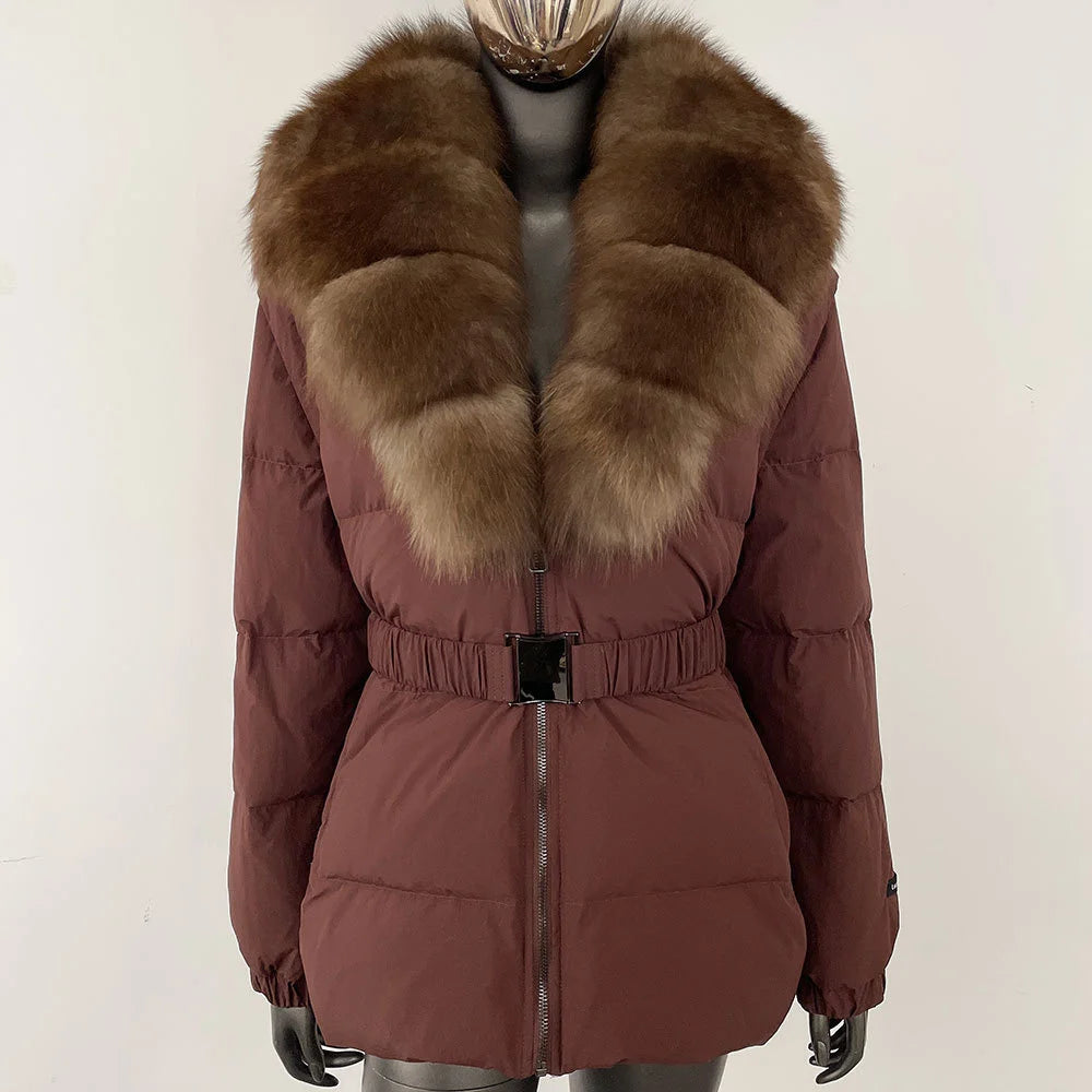 2025 Women's Winter Fur Down Jacket Belt Fur Collar Corset Women's Jacket Cotton-padded Jacket y2k New High Quality Coat bra